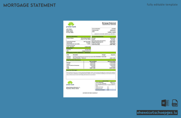 Kenya Premier Bank Kenya Hypothekenabrechnung Word- und PDF-Beispielvorschau